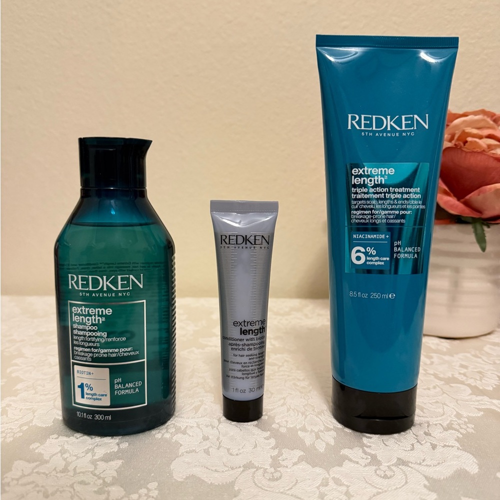 Redken Extreme Length Shampoo, Biotin Conditioner & Triple Action Treatment NEW